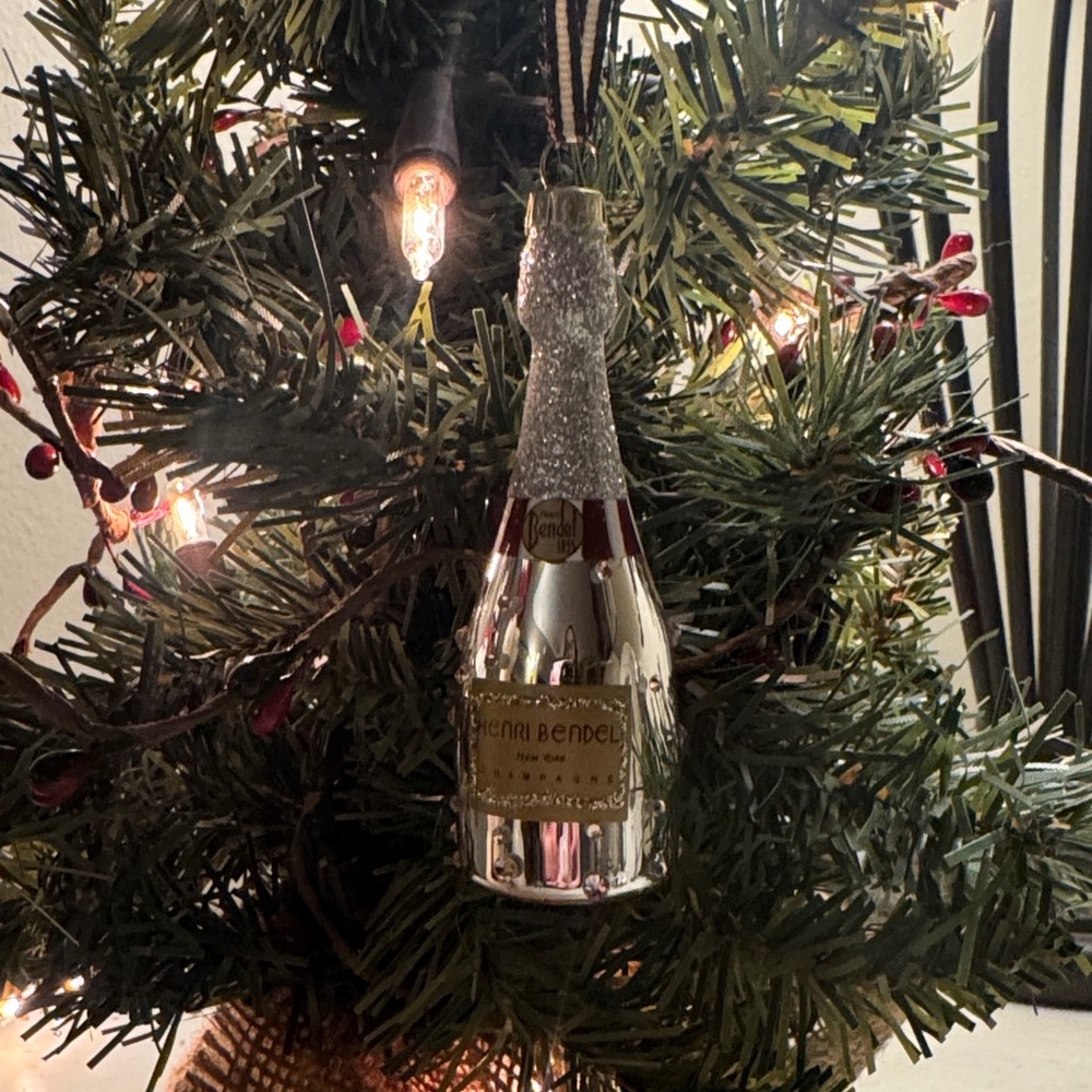 Henri Bendel Glittering Silver Champagne Ornament